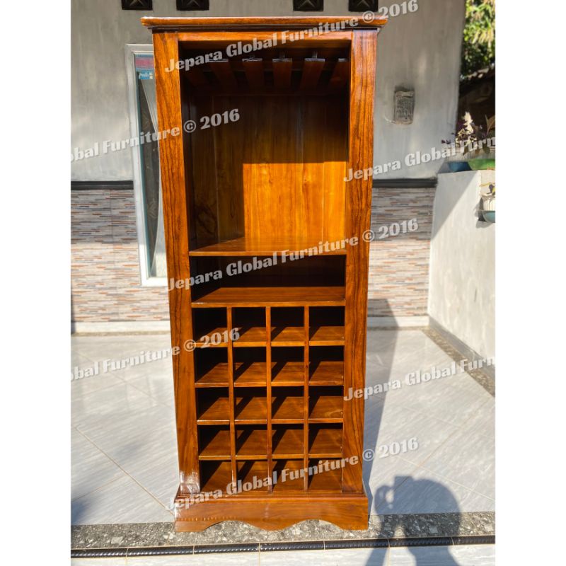 Lemari Hias Rak botol Jati klasik ( lemari wine anggur,lemari hias botol, storage botol )