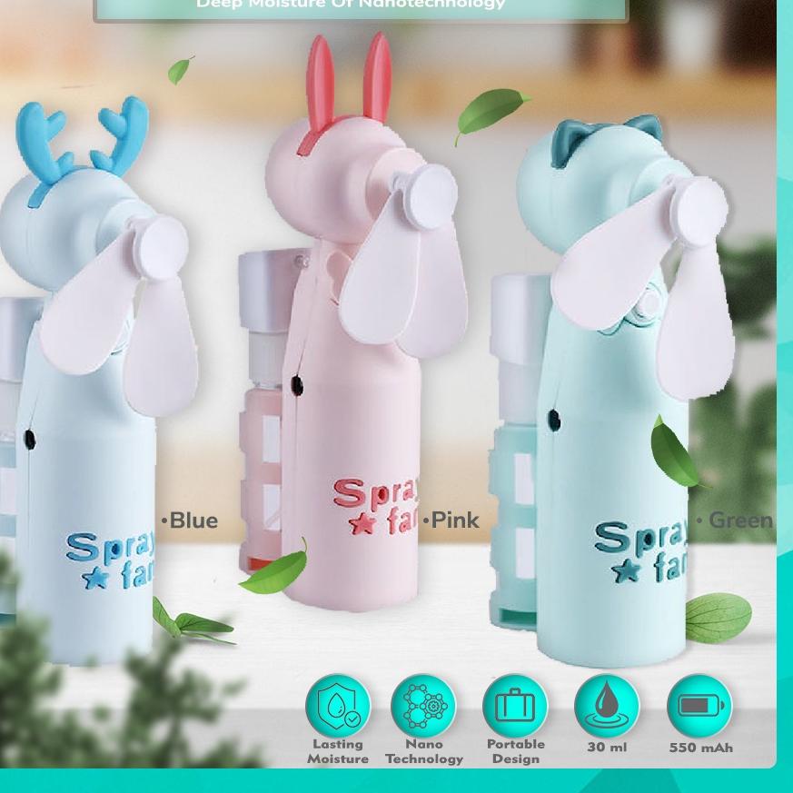 Depan1 AVVIC Kipas Angin Nano Spray Animal Karakter 2 in 1 Mini Spray Fan Rechargeable
