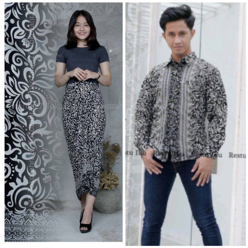 Couple Kemeja Batik Rok Lilit batik Lengan Panjang MOTIF CACING