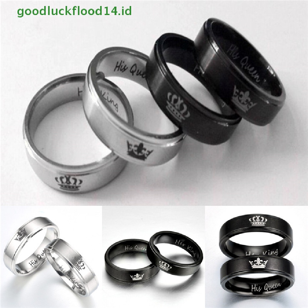 [GOOGFOUR] Cincin Couple HIS QUEEN HER KING Cincin Anti Karat Chic Perhiasan Aksesoris [TOP]