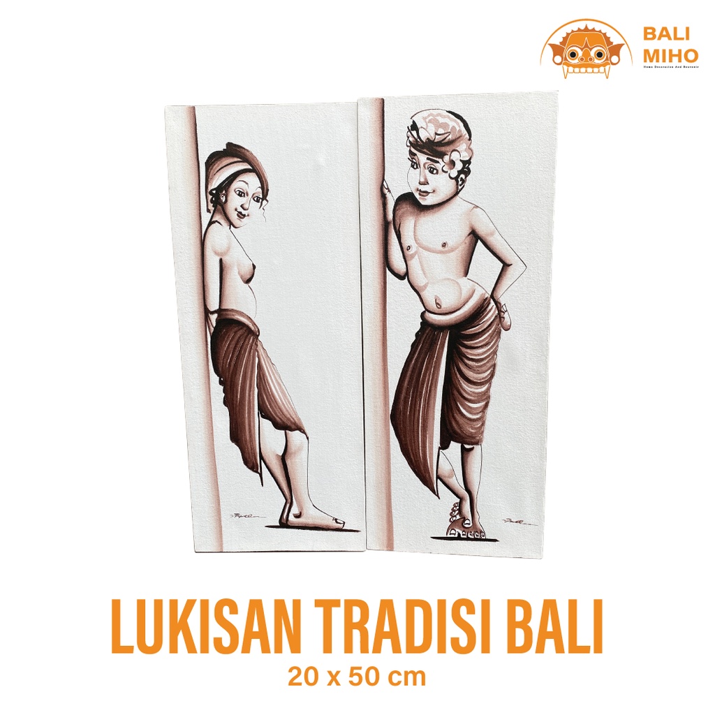 Lukisan Pasangan Bali Tempo Dulu 50 x 20 cm - Lukisan Abstrak - Lukisan Tempo Dulu - Lukisan Wanita 