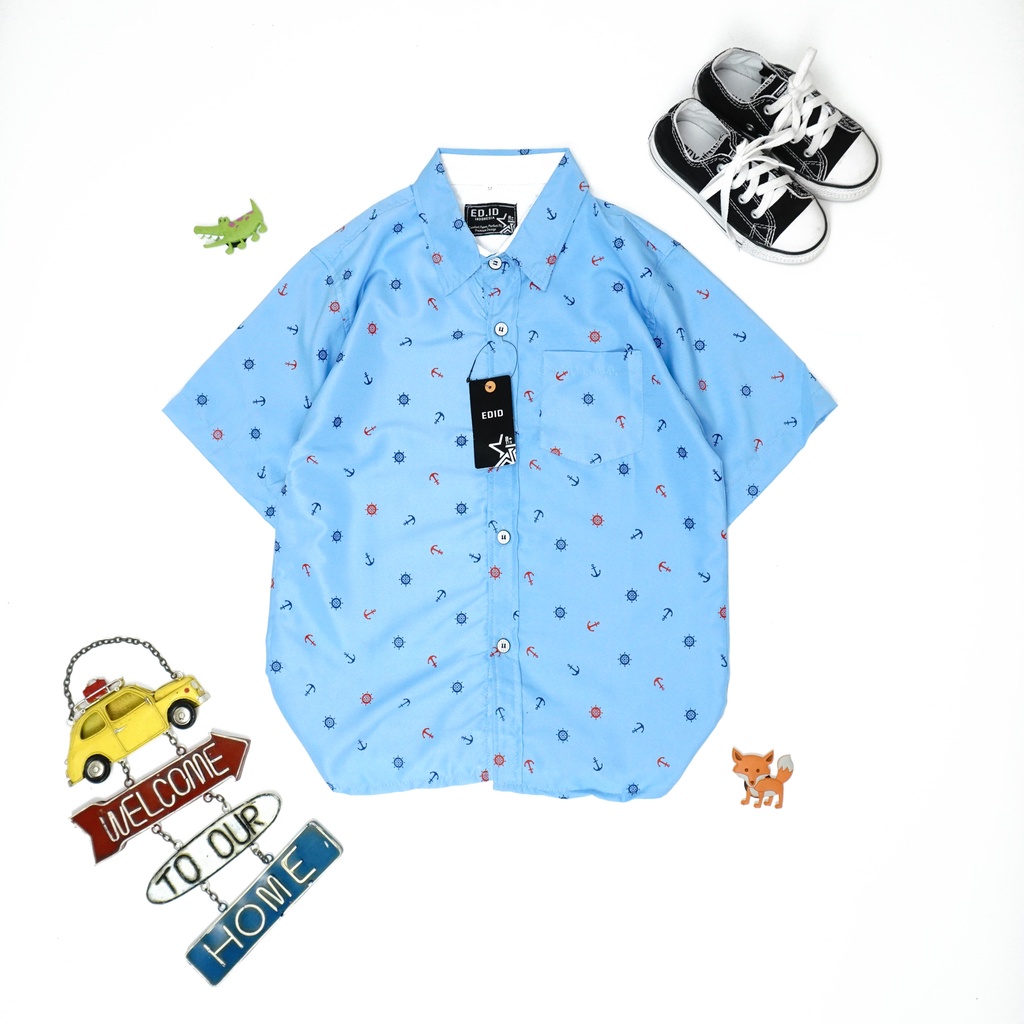 Amspro Kemeja anak laki-laki lengan pendek atasan anak baju kids Wheel