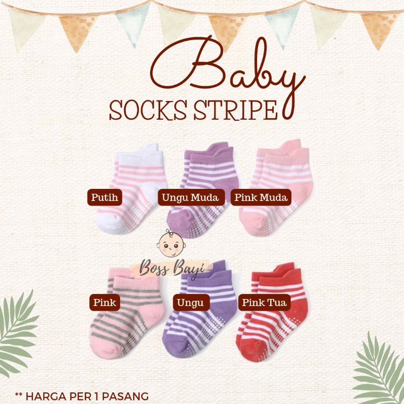 BOSS BAYI - Kaos Kaki Bayi Warna Garis / Stripe dengan Antislip