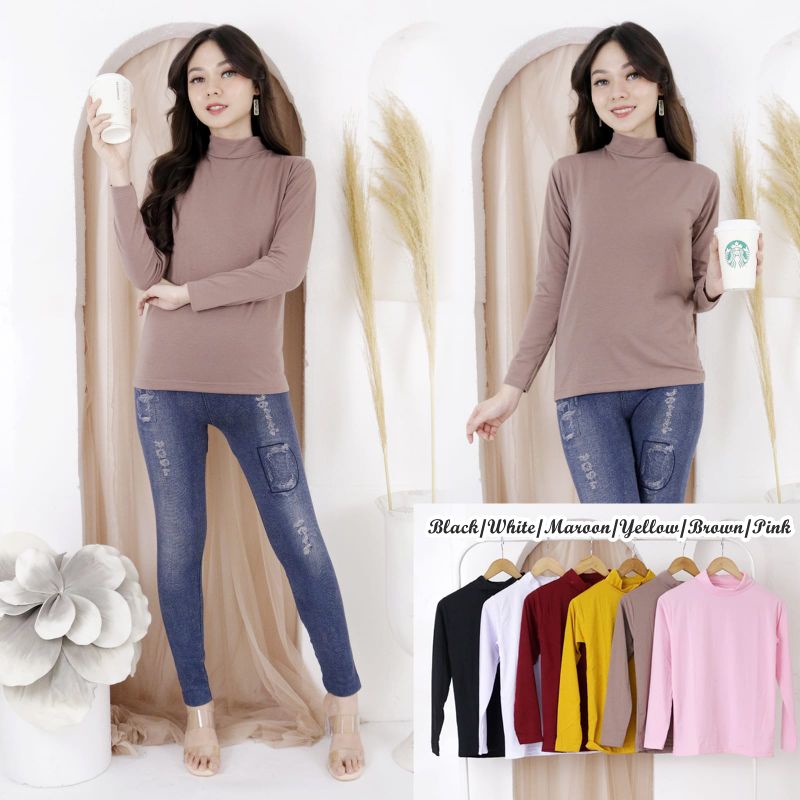 kaos manset wanita/atasan kaos dalaman lengan panjang/leher tinggi/bisa COD