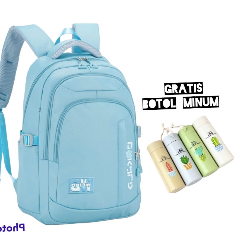 Tas ransel anak sekolah SD motif wibu gratis botol minum kaca