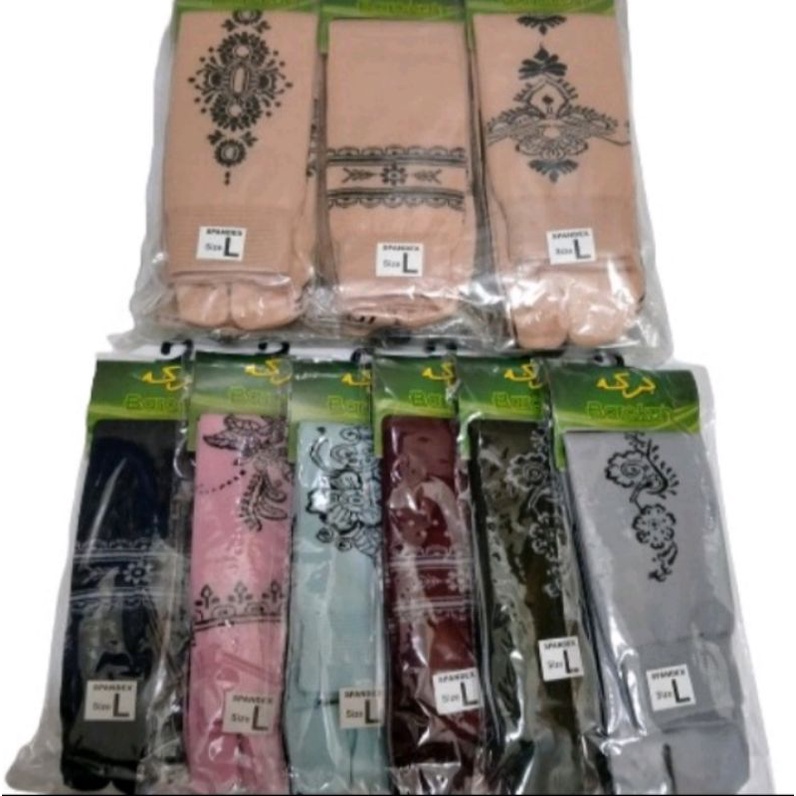 grosir!! ( 1 lusin ) kaos kaki jempol warna motif henna wanita muslimah dewasa bahan nilon spandek lembut dan berkualitas jual dan pakai