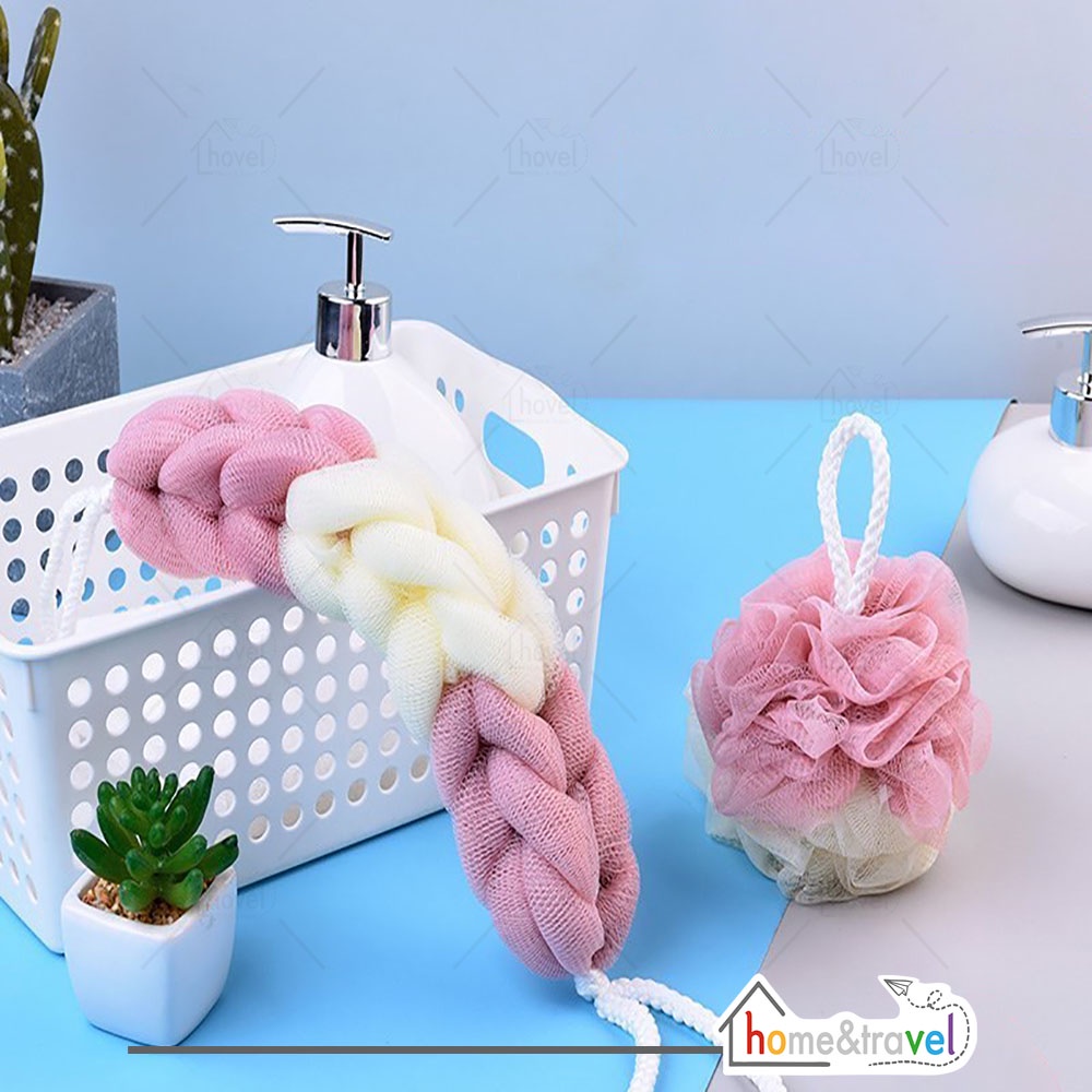 HOVELSHOP Spons Mandi Jaring Tebal Shower Puff Pembersih Badan Bulat