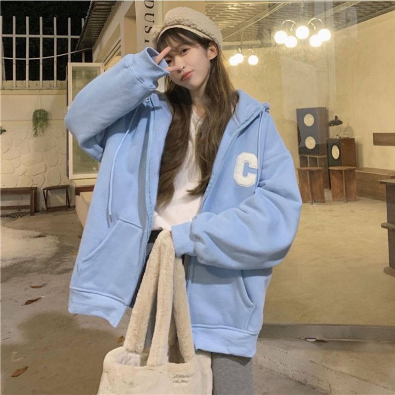 S - XXXXXL(6XL) Zip Hoodie SIMPLE C LOGO Korean style Jaket Zipper Resleting Jumbo Big size Jacket Oversized Boy Girl Biru Benhur Blue Electrik Sweatshirts ulzzang Tumblr Harajuku Unisex Pink Fanta Abu Misty Fuschia Fuchsia