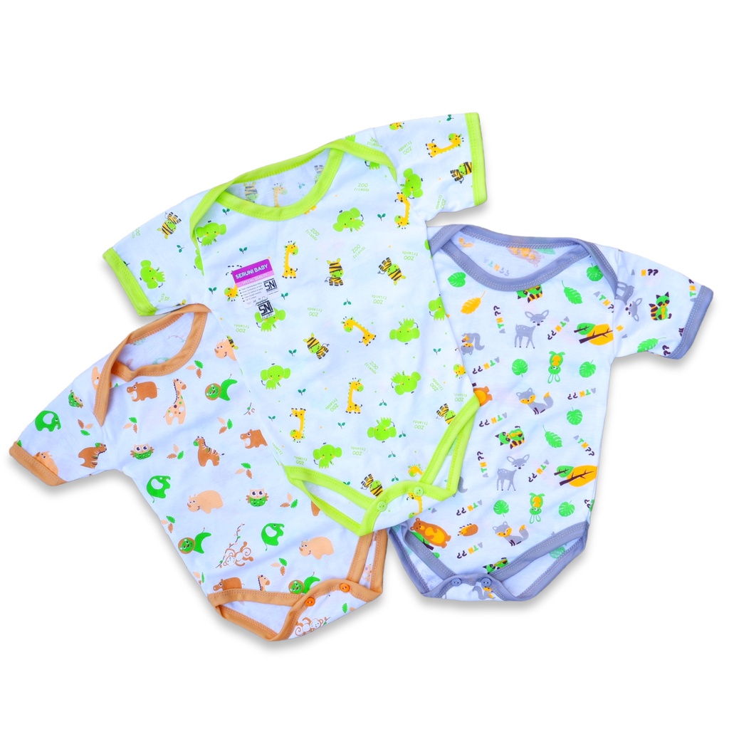 ISI 3pcs JUMPER PENDEK BAYI USIA 0-3 BULAN MOTIF ZOO FRIEND BAHAN KATUN