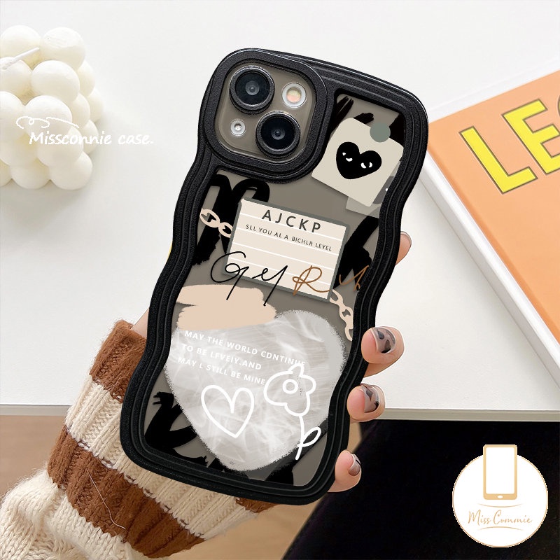 IPHONE Penutup Belakang Tepi Bergelombang Kompatibel Untuk Iphone11 14 13 12 Pro Max6 6s 8 7 Plus XR 14Plus X XS Max SE 2020 Ins Graffiti Cinta Hati Comme des Garcons Soft TPU Case