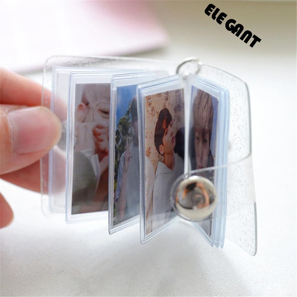 【ELEGANT】 High quality Photo Card Holder Transparent Binders Albums Mini Photo Album Photography 2 Inch Jelly Color 16 Pockets Card Stock 1 Inch Photos Holder Keychain