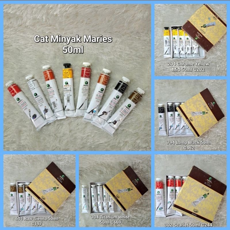 

Cat Minyak Maries 50ml Burnt Sienna, Carmine, Lamp Black, Chrimson Red, Raw Sienna dll