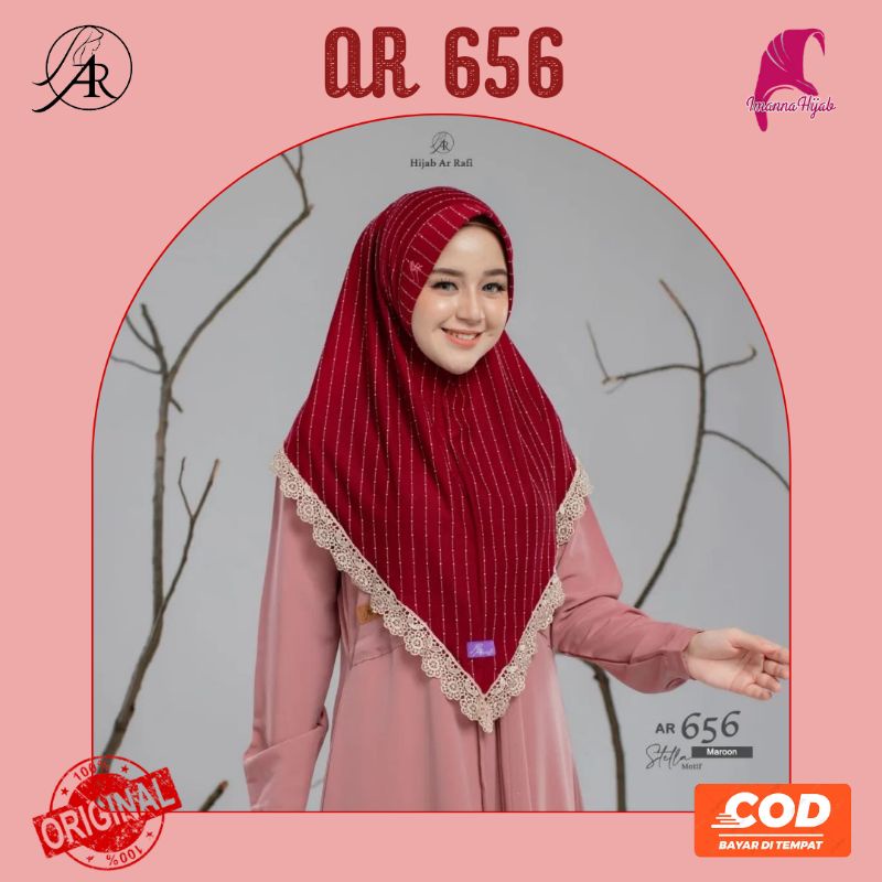 HIJAB ARRAFI ✓ Jilbab Instan Motif // Hijab Bergo Instan Motif garis variasi renda AR 656 ORI by AR 