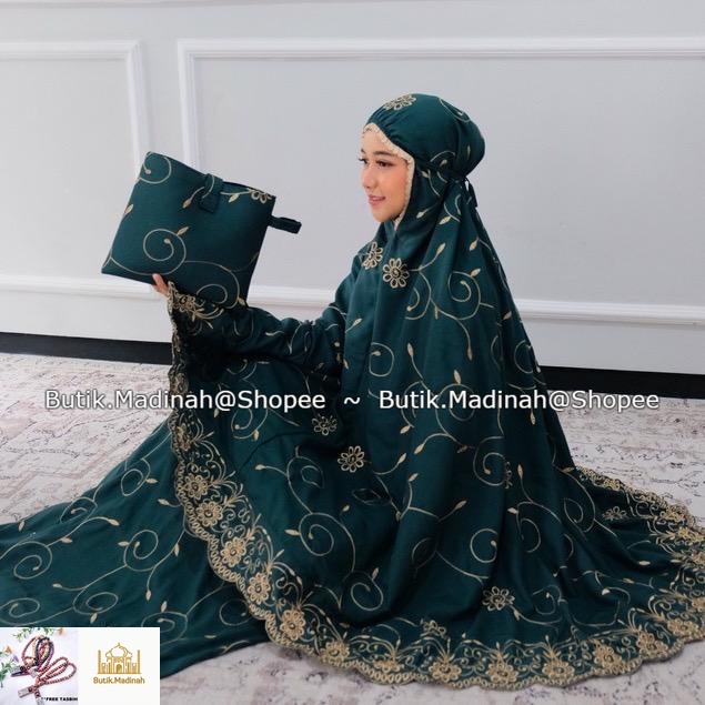 BUTIK.MADINAH MUKENA DEWASA GRACELLA PLATINUM BUNGA TERATAI JUMBO FULL BORDIR KATUN