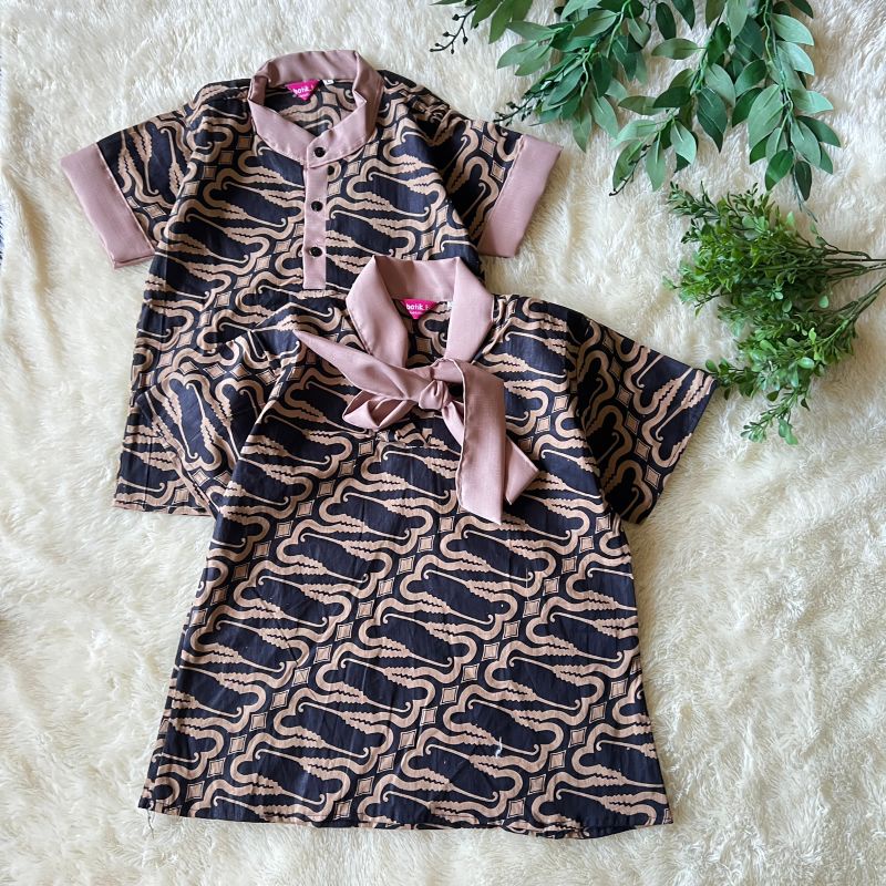 Couple Blus Batik Anak Dan Kemeja Batik Anak Mini Liris Coklatan Couple Blus Batik Anak Perempuan