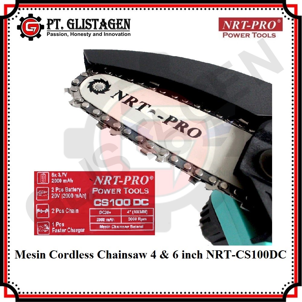 NRT-PRO CS100 Mini Chainsaw Cordless 6&amp;4 Inch CS 100 DC Chainsaw Baterai