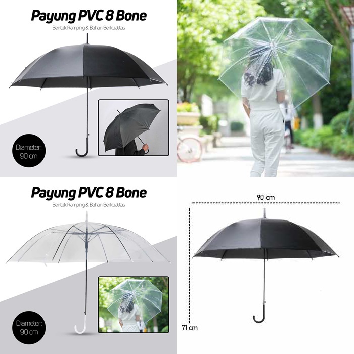 Fancytime Payung PVC Transparan Bening Umbrella Korea Japan Best Quality 8 Bone 94cm