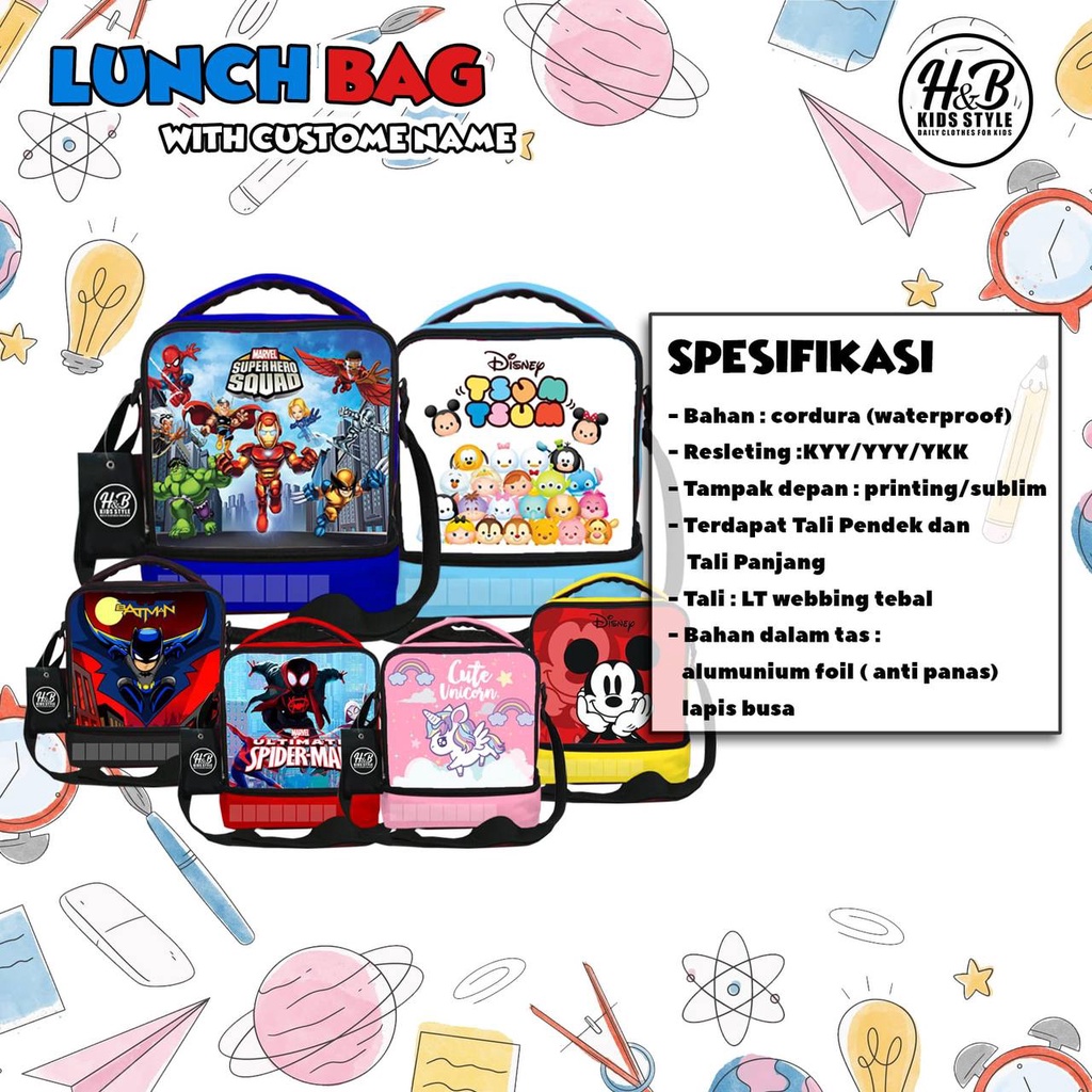 Tas Lunch Bag with stiker nama by HNB kids