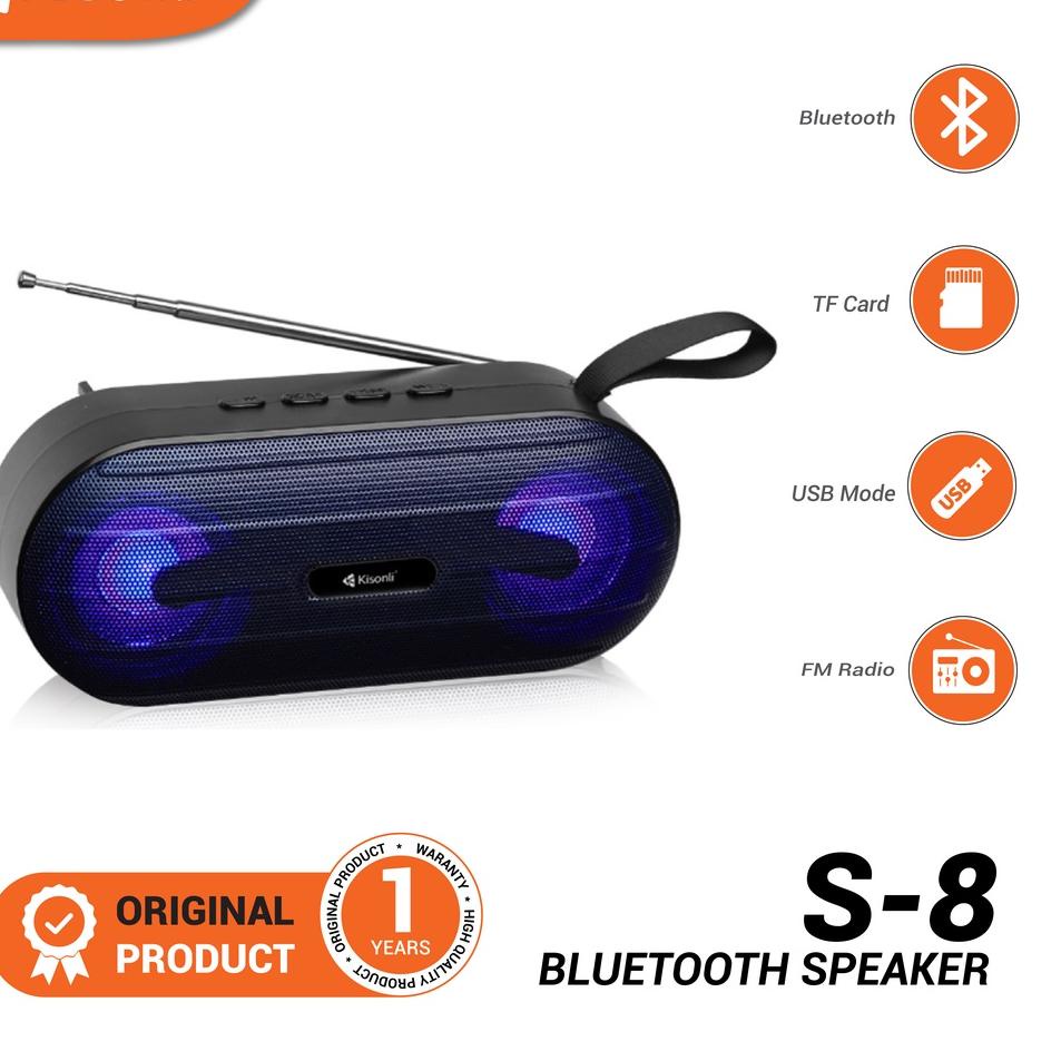 EG.22Ja23ᴳ– KISONLI - Speaker Bluetooth Portable With Antena Support BT, FM Radio, USB, TF-Card - S8