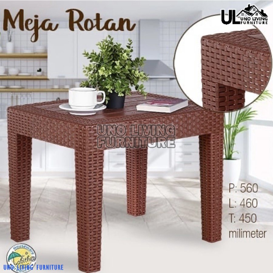 Meja plastik/ meja tamu/ meja kopi/ meja teras motif rotan TABITHA Original