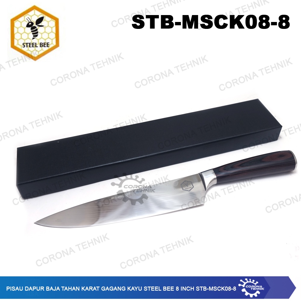 STB-MSCK08-8 Pisau Dapur Baja Tahan Karat Gagang Kayu Steel Bee 8 Inch