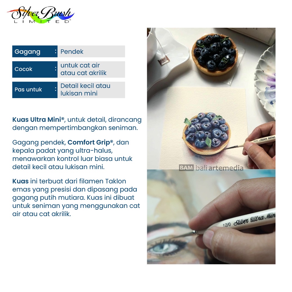 Kuas Kecil Lukis Alat Menggambar Silver Brush/ Silver Ultra Mini® 2400S Pointed Round Terlaris By Bali Artemedia