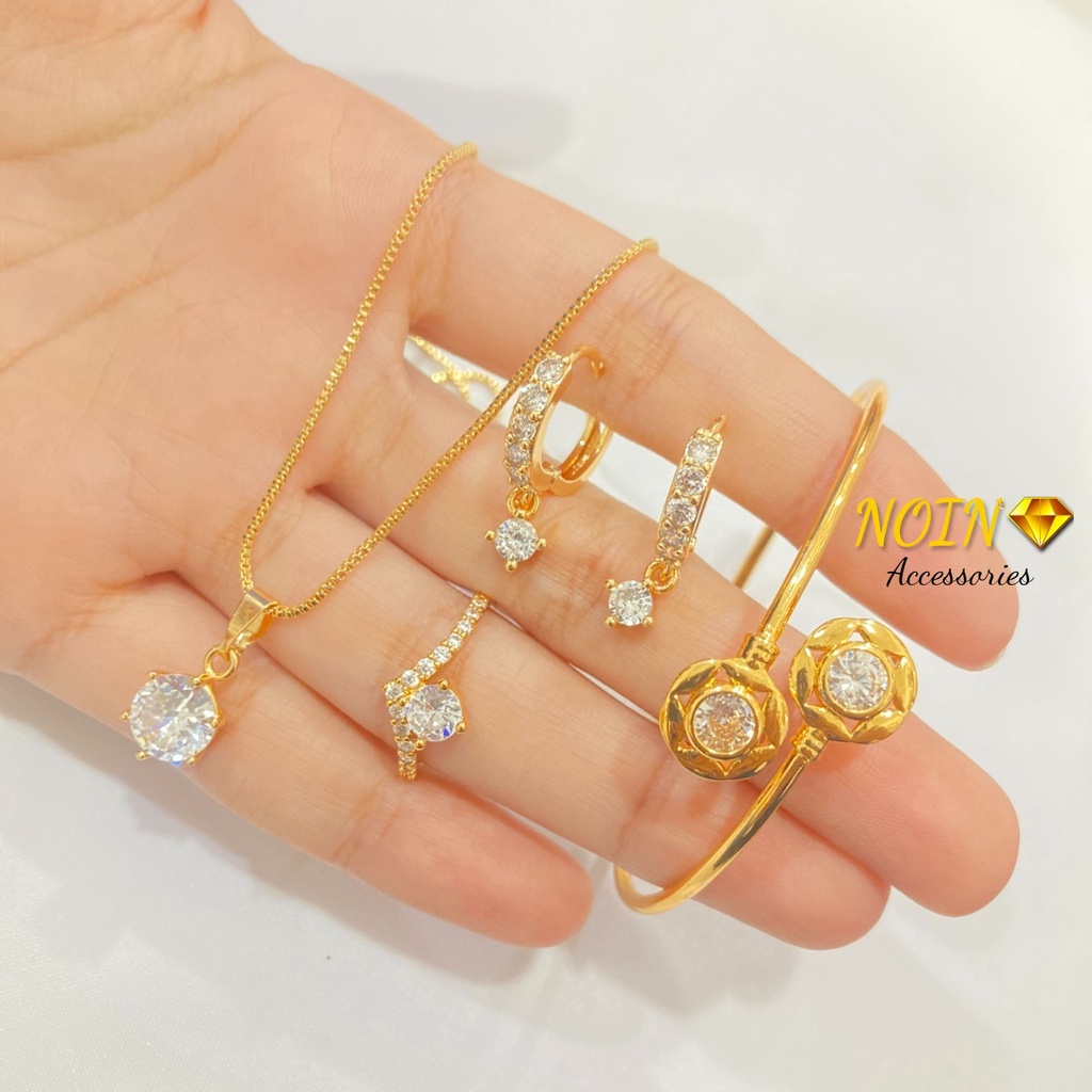 Set Perhiasan Dewasa Mata Satu Kalung Anting Gelang Cincin Lapis Emas