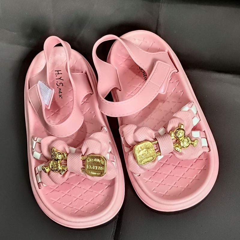 Sandal anak import terbaru sepatu sandal anak perempuan motif Pita beruang Selop anak wanita trendy