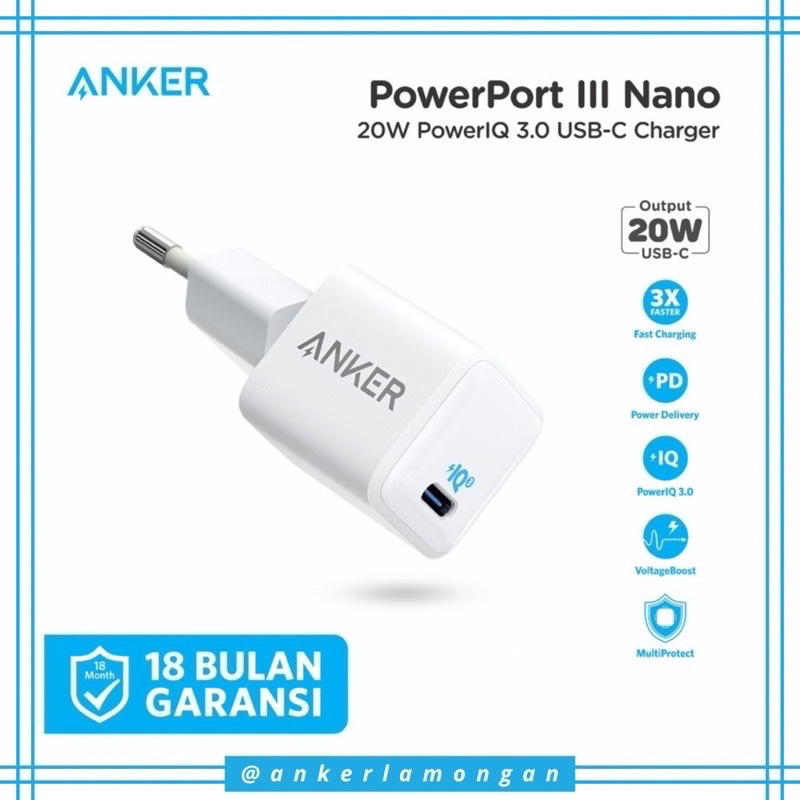 Adaptor Charger ANKER PowerPort III Nano 20W ORIGINAL