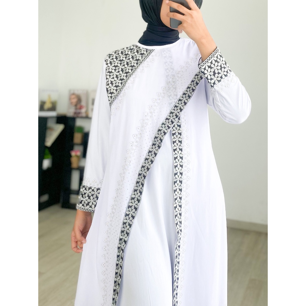 ABAYA GITA WHITE / Gamis Turkey / Longdress Muslimah / Maxy Formal / Busana Muslim / Dress Kondangan / Pakaian Mewah Arabic