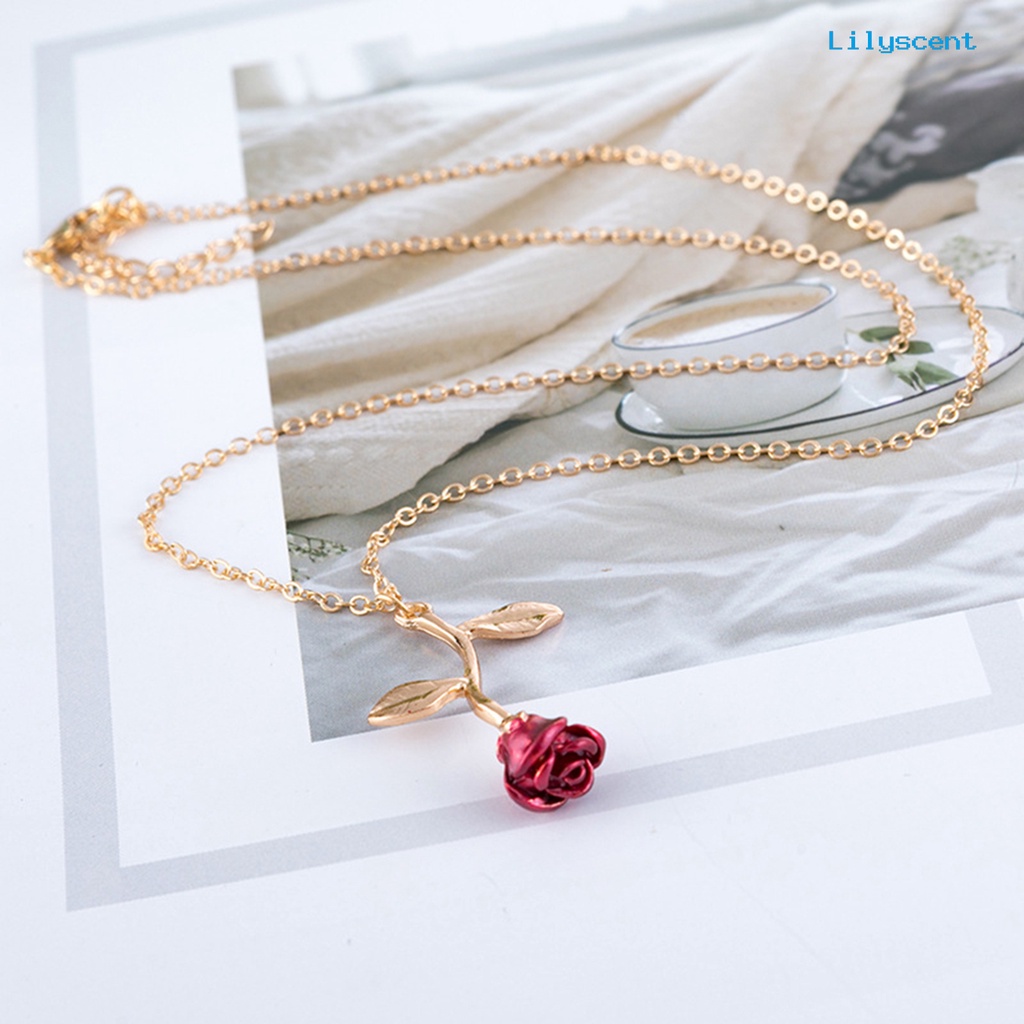 Ls Perhiasan Kalung Rantai Liontin Mawar Enamel Wanita Elegan Hadiah Valentines Day