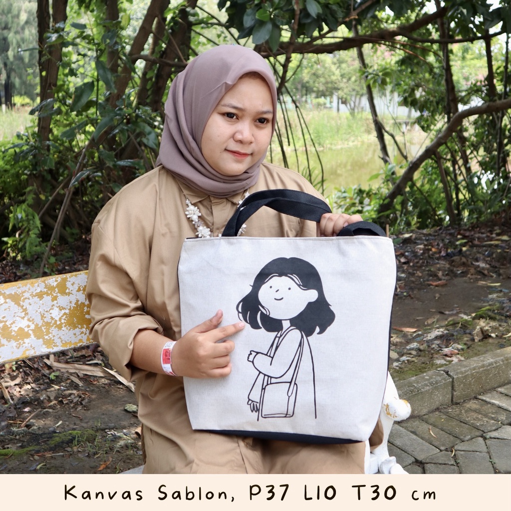 [RESLETING] Bahan TEBAL Tote bag kanvas totebag wanita polos motif tas semarang jateng unik limited