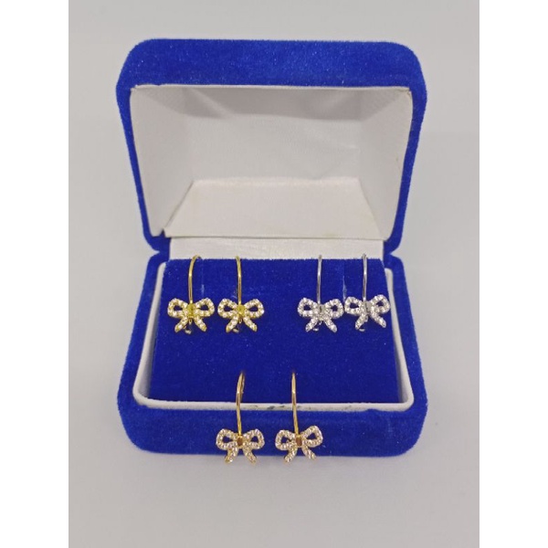 anting wanita model kait pita mata putih/perak asli silver 925 lapis emas/perhiasan fashion wanita terbaru