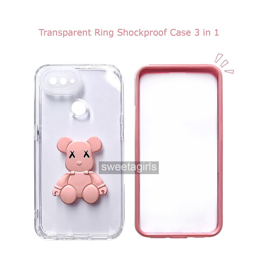 Softcase Transparan Shockproof 3 in 1 dengan boneka Timbul 3D untuk Oppo A5s - A12 - A7 - A11K ( Sama ) - Sweetacase.id - Casing Lucu - Kesing Cewek - Aksesoris Boneka Timbul - Case Bening - Lucu - Gemoy - KAWS