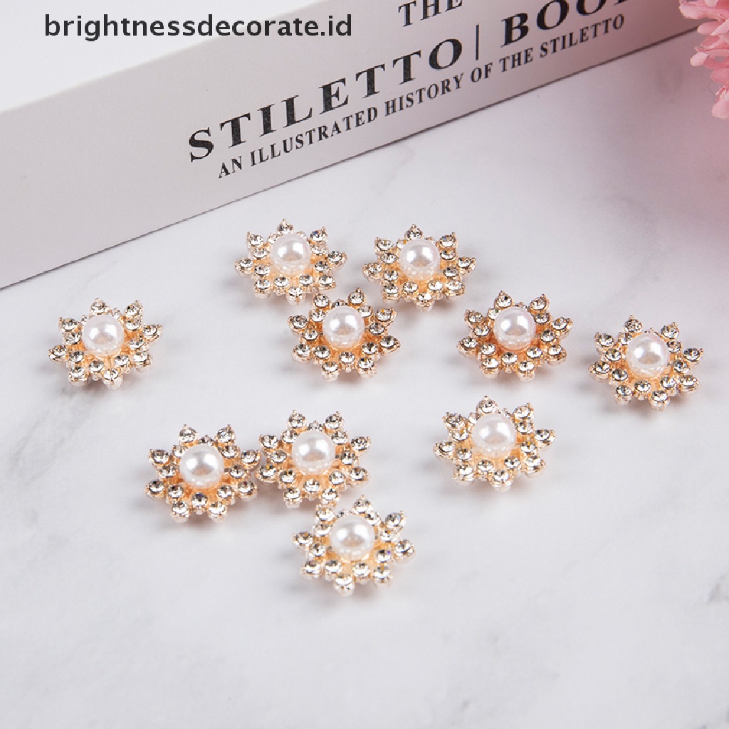 [Birth] 10pcs Kancing Berlian Imitasi Snowflake Pearl Strass Untuk Aksesori Pakaian Kerajinan DIY [ID]