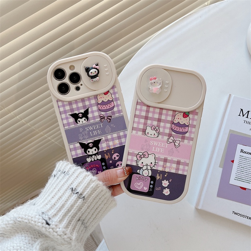 Kartun Kuromi Dan Kitty Case Pelindung Kamera Push-pull Anti-drop Untuk iPhone 14pro max Kamera Pelindung11 12 13 Pro max