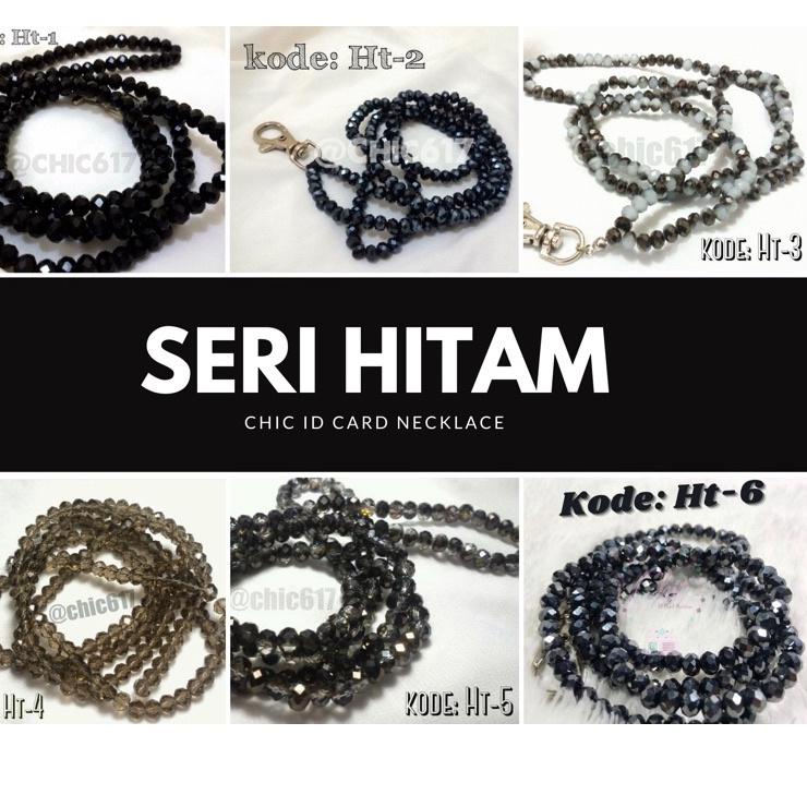 

한국 Lanyard Beads Manik Kalung Name Tag Tali Nametag Mute Id Card Necklace SERI HITAM New