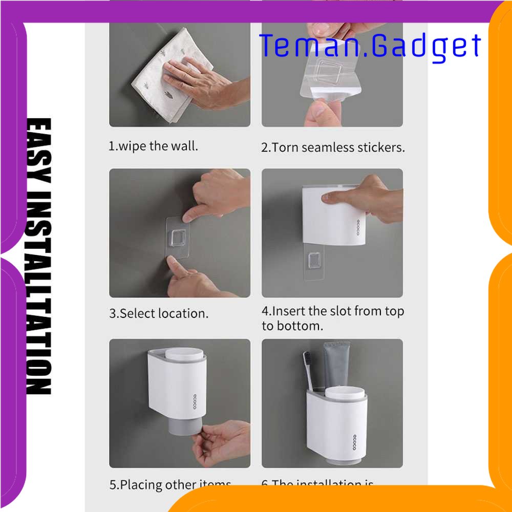 TG-RAK ECOCO Rak Sikat Gigi &amp; Gelas Magnetic Wall Mounted Toothbrush Holder - E1905