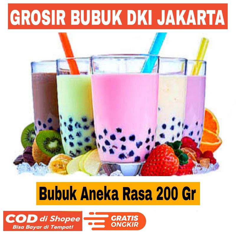 

Bubuk Minuman Aneka Rasa 200Gr Cappucino Strawberry Mangga Durian Alpukat Cokelat Tiramissu Taro Redvelvet Bluevelvet Bubble Gum