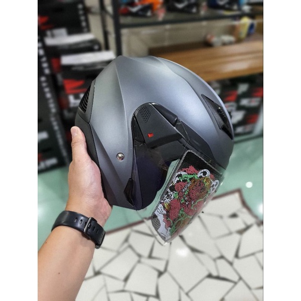 ZEUS ZS 611 MATT TITANIUM HELMET HALF FACE DOFF DOUBLE VISOR