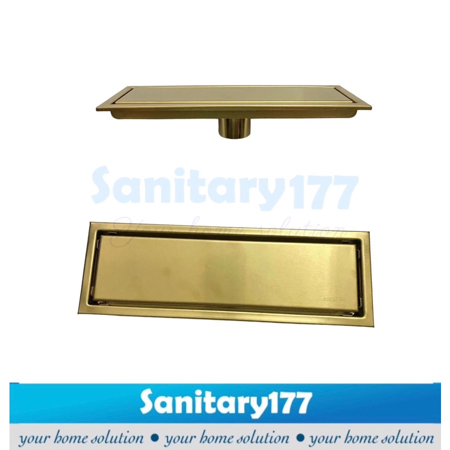 Saringan Got Panjang stainless 304 GOLD 10x30 cm -Floor drain tile insert smart Drain 30cm 30 cm stenlis emas gold pembuangan air mandi anti kecoa tikus drainer