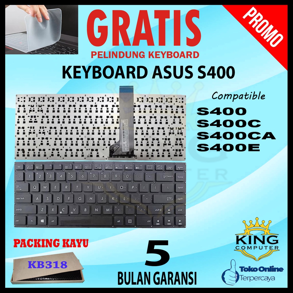 KEYBOARD ASUS S400 S400E S400CA S400C X402 BLACK GRATIS PELINDUNG KEYBOARD