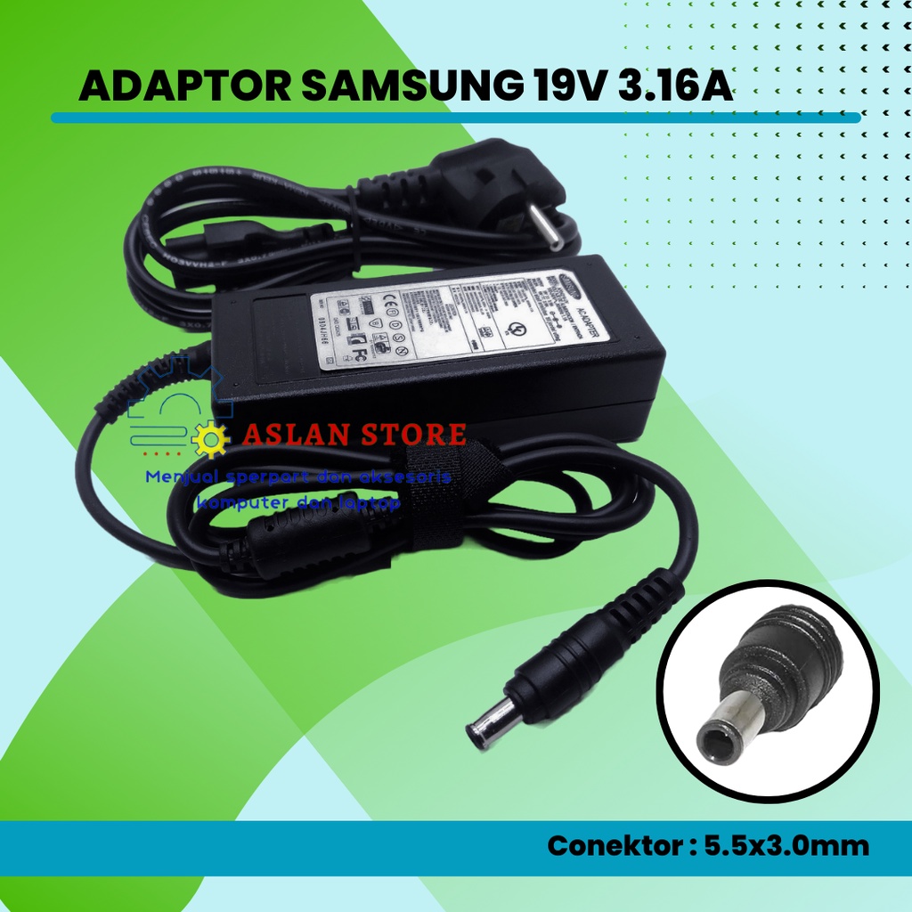 AC 19V 3,16a 60W Adaptor charger samsung NP270 NP275 NP 355 original 19v 3.16A ori Type 370R4E 510R5E 3440VX 530U4C 355V5C 355V4C 300E43 370R5E 770Z5E 370R5E