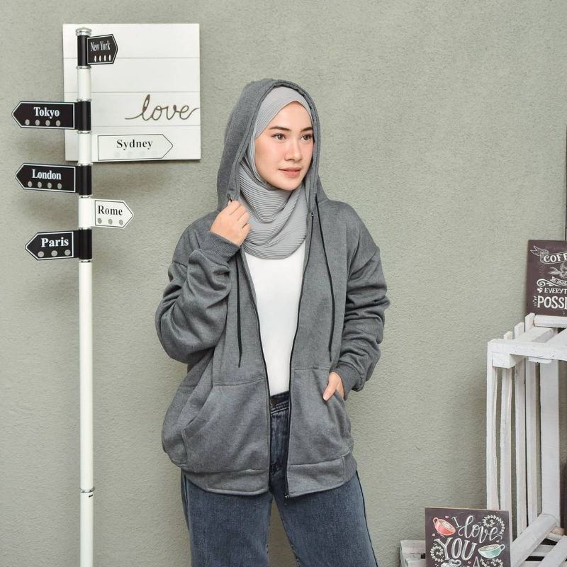 Oversize Zipper Hoodie - ZIPPER POLOS Hoodie Jaket Bahan Fleece Lembut