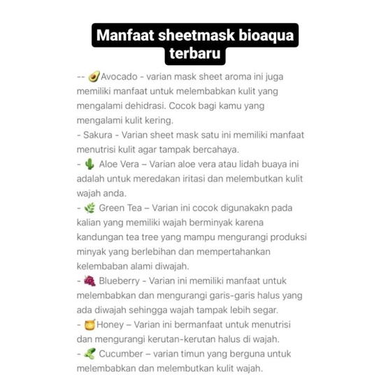 Sheet mask rorec HCHNA/VEZE /BI0AQUA natural skin care maker wajah