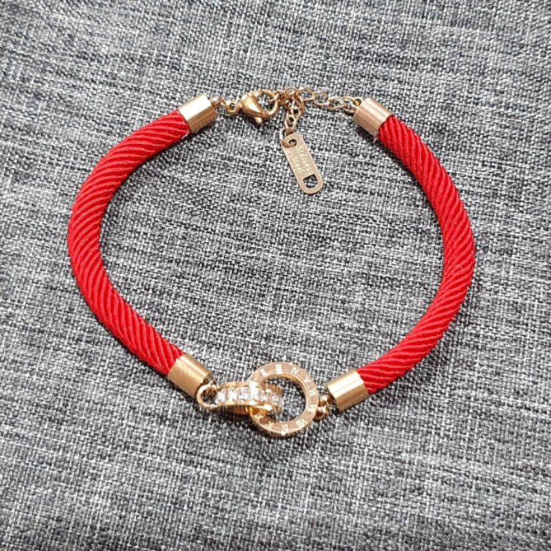Gelang Titanium Asli Rosegold mix tali merah  Premium Quality anti karat anti alergi Stainless steel ori  S-030