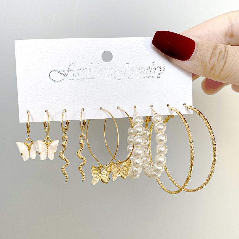 ANT-06 Anting bulat mutiara kupu earring wave warna gold dan silver earring gaya korea style