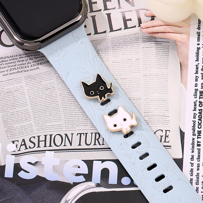 6gaya Kartun Kucing Jam Tangan Strap Gesper Dekorasi Silikon Watch Strap Metal Decoration Watch Strap Aksesoris Fashion Hadiah Untuk Teman