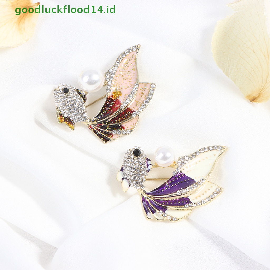 [GOOGFOUR] 1pc Kristal Berlian Imitasi Ikan Mas Bros Wanita Brooch Pin Aksesoris Pakaian [TOP]
