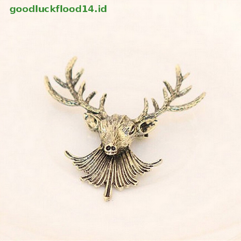 [GOOGFOUR] 1pc Unisex Kerah Hewan Bros Pin Klip Tanduk Rusa Lucu Head Pins Brooch [TOP]